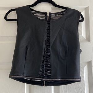 Vintage sexy black cropped tank with open back and zipper detail